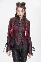 Red Pentacle Lace-Up Buckle Women's Punk Jacket